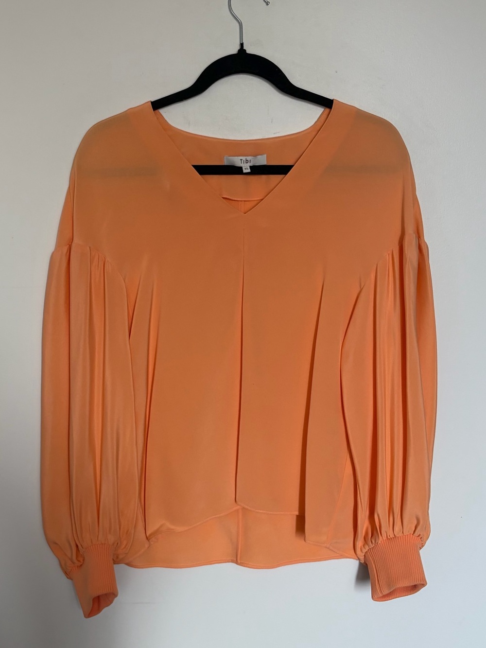 TIBI Orange Silk V-Neck Flowy Blouse - XS